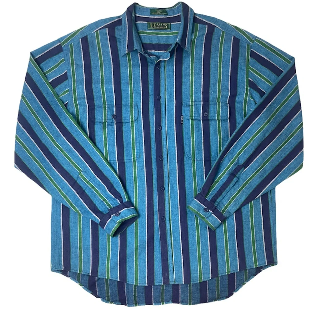 Vintage 80’s 90’s Levi’s Big E Vertical Striped Flannel Shirt Retro Streetwear